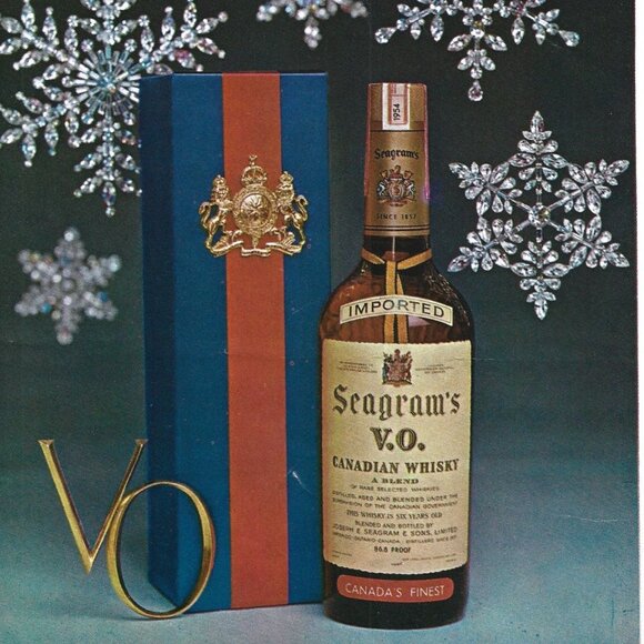 Seagrams VO Canadian Whisky Bottle Box Print Advertising Christmas Snowflakes - Picture 2 of 2